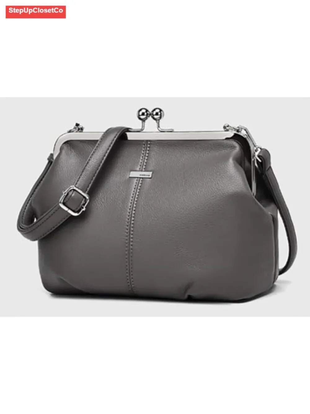 Slouchy PU Leather Kiss Lock Crossbody Bag Hobo Wallet Handbag
